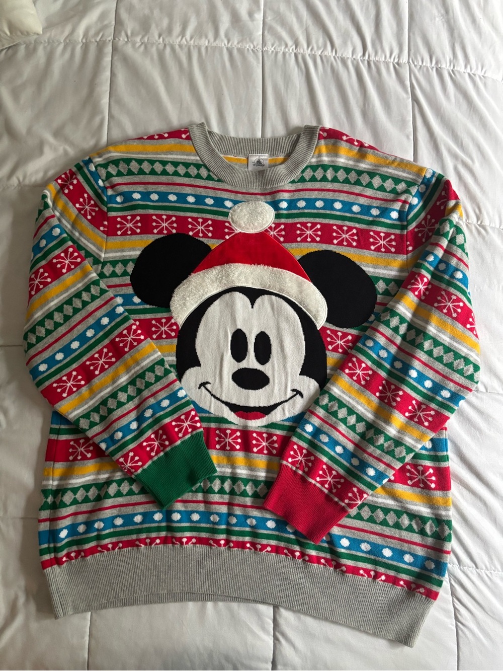 Disney Men's Mickey Holiday Crewneck Sweater - Red, Green, Yellow, Blue, Gray